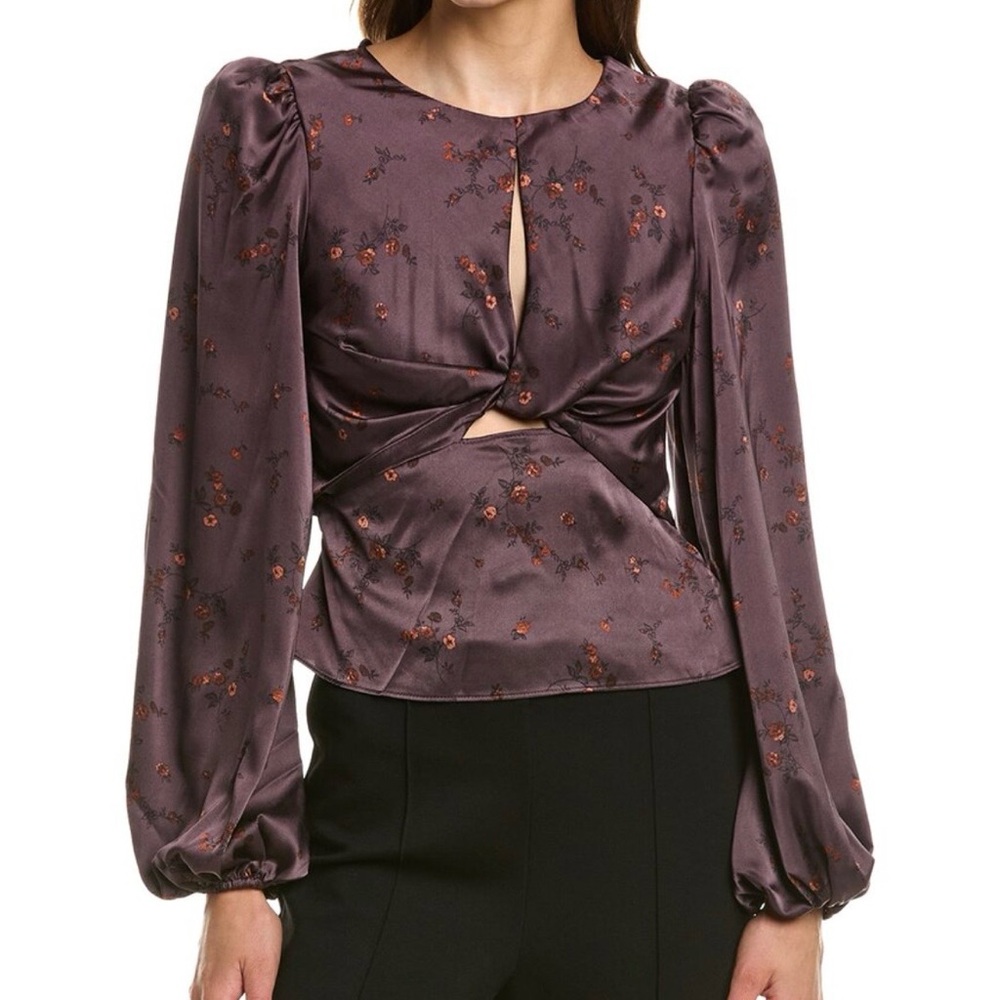 ASTR The Label Balloon Sleeve Twist Floral Top Sz M Floral Peasant Dark Romantic